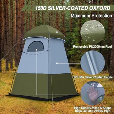 Camping Shower Tent, 7.9 FT Oversize Changing Tents, Portable Outdoor Bathroom Toilet Tent with Floor, Easy Set Up Privacy Shelter for Dressing, Hiking, Fishing, UPF50+ - Image 6