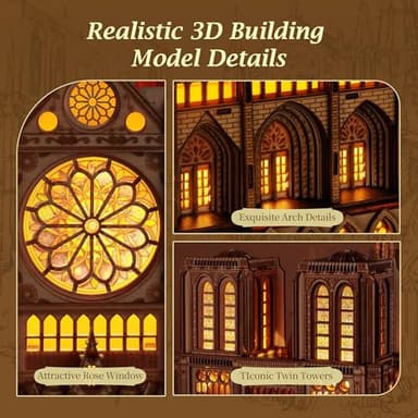 FUNPOLA LED 3D Wood Puzzle - Notre Dame de Paris Architecture Model-Night Edition with LED Lighting- DIY Building Model Craft Kit, Architecture Building Set - Image 4