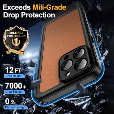 GOLDJU 2025 New Designed for iPhone 15 Pro Max Leather Case Waterproof, [Built-in Screen Protector, ][Compatible with MagSafe] Full Body Shockproof Protective Cover for iPhone 15 Pro Max 6.7''- Brown - Image 5
