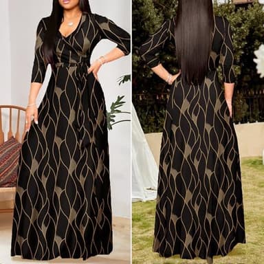 FANDEE Plus Size Maxi Dress for Women Casual Summer Sundress V-Neck 3/4 Sleeve - Image 2