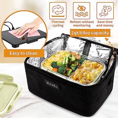 Aotto Portable Oven, Electric Lunch Box Food Heater - 12V/24V/110V 3-in-1 Car Food Warmer - Mini Personal Microwave Heated Lunch Box Warmer for Car, Truck, Travel, Office & Home Use - Black - Image 5