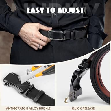 Mens Belt Leather Ratchet Belts for Men Adjustable 1 3/8" Men's Belts for Dress Casual with Gift Box, Trim to Fit - Image 5