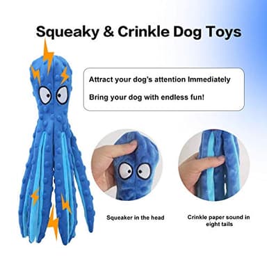 CPYOSN Octopus Squeaky Plush Dog Toys - No Stuffing, Crinkle, Durable for Puppy Teething, Small to Large Dogs, 2 Pack - Image 2
