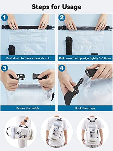 HEETA Dry Bag Waterproof for Women Men, Roll Top Lightweight Dry Storage Bag Backpack with Phone Case for Travel Swimming Boating Kayaking Paddle Board Camping Beach Accessories (White, 20L) - Image 5