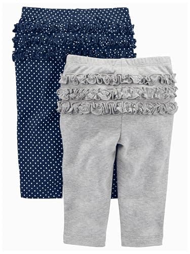 Simple Joys by Carter's Baby Girls' 4-Pack Pant, Coral Pink/Grey/Navy Dots/Pink, 18 Months - Image 2