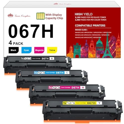 Toner Kingdom Compatible Canon 067H 067 Toner Cartridge Set 4 Pack Replacement for Canon 067H Toner Compatible for Color ImageClass MF656Cdw LBP632Cdw MF653Cdw MF654Cdw LBP633Cdw MF650C LBP630C Toner - Image 1