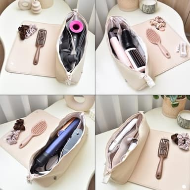 BAREFOOT CARIBOU Hair Tools Travel Bag and Heat Resistant Mat for Flat Irons, Straighteners, Curling Iron, and Haircare Accessories, 2-in-1 design, with Interior Pockets, Portable Organizer (Ivory) - Image 3