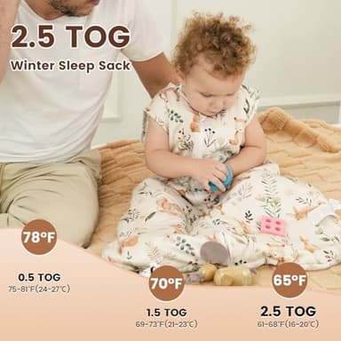 PHF 100% Cotton Baby Sleep Sack 0-6 Months, 2.5 TOG Winter Baby Wearable Blanket with 2-Way Zipper, Warm Comfy Quilted Sleeping Bags, Infant Sleeping Sack for Newborn Boys, Small Size, Woodland - Image 4
