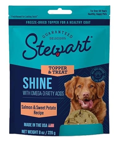 Stewart Freeze Dried Dog Food Topper, Shine, Salmon and Sweet Potato Recipe, 8 Ounce Pouch, Omega-3 for a Healthy Coat - Image 1