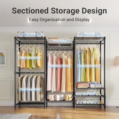 VIPEK V5 Portable Closet Wardrobe Heavy Duty Clothes Rack, Freestanding Clothing Rack with 4 Hang Rods & 8 Shelves, Adjustable Closet Racks, 68.9" L x 15.7" W x 76.4" H, Max Load 890LBS, Black - Image 9