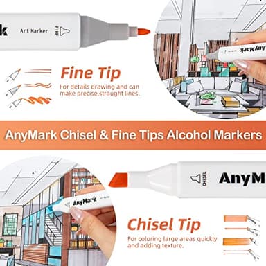 AnyMark 80 Colors Alcohol Markers, Dual Tip Art Coloring Markers Set for Kids Adult Book Drawing Sketching Painting, Chisel & Fine, White Penholder - Image 3