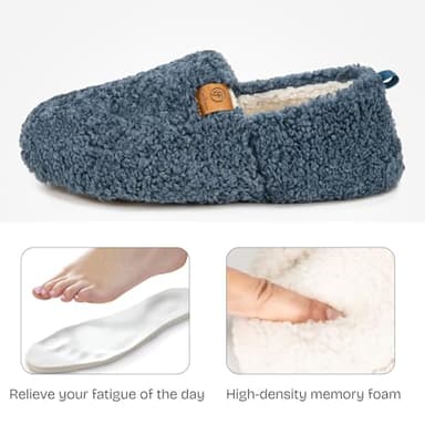 EverFoams Women’s Soft Curly Full Slippers Memory Foam Lightweight House Shoes Cozy Loafer with Polar Fleece Lining Blue,8.5 US - Image 3