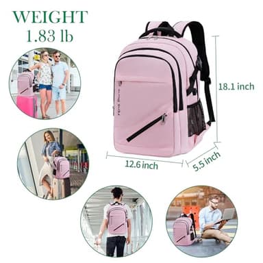 FENGDONG Large Laptop Backpack 17.3 inch Waterproof Travel College Backpack Bookbag,Crossbody Sling Bags for Men & Women Business Backpack Light Pink - Image 2