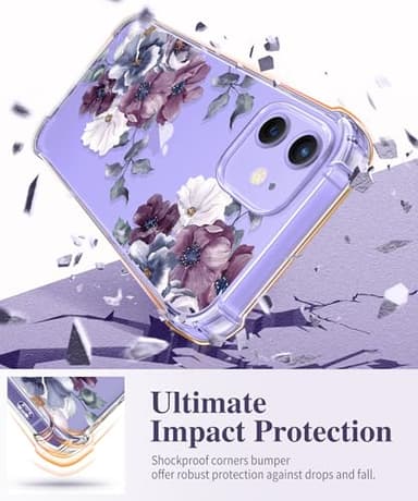 GVIEWIN for iPhone 12 Case and iPhone 12 Pro Case with Screen Protector + Camera Lens Protector, Clear Flexible TPU Shockproof Cover Women Girls Flower Pattern Phone Case 6.1 (Morning Glory/Purple) - Image 4