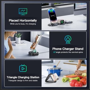 JARGOU 3 in 1 Charging Station for iPhone 16/15/14/13/12 Series, Travel Charger for Multiple Devices for AirPods 4/3/2/Pro,Wireless Charger Magnetic Charging for Apple Watch S10 Series(Black) - Image 7