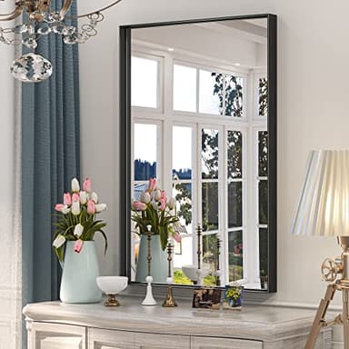 Keonjinn Black Bathroom Mirror 24 x 36 Inch, Rectangular Wall Mirror Brushed Metal Frame, Black Modern Farmhouse Mirrors, Framed Rectangle Bathroom Mirrors for Over Sink(Horizontal/Vertical) - Image 1