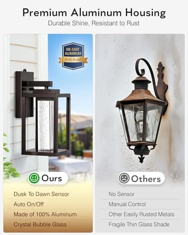 VIANIS 2 Pack Porch Lights Outdoor, Oil Rubbed Bronze Dawn to Dusk Exterior Lighting Fixtures for House, Farmhouse Outside Garage Lights Wall Mount Built-in LED Outdoor Wall Sconces Lantern, Anti-Rust - Image 5