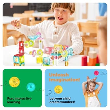 PicassoTiles 100pc Magnetic Marble Run Travel Size Tile Blocks Construction Kids Toy Set On The Go Mini Magnet Tiles Marbles Playset for Race Track Building Block STEM Learning Kit Boy Girl 3+ PTMG100 - Image 5