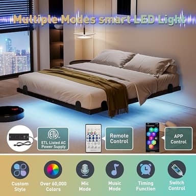 10 Inch Floating Queen Bed Frame with Smart LED Lights and Charging Station, Modern Metal Queen Bed Frame, Easy to Assemble, No Box Spring Needed (Queen) - Image 3