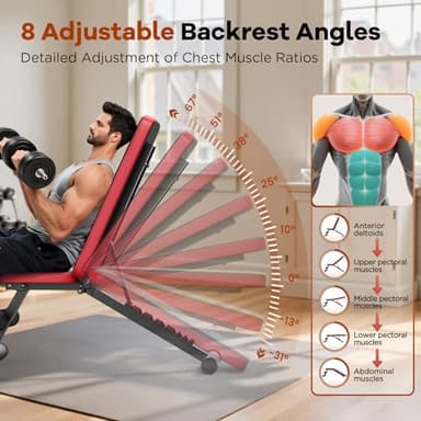 NICEPEOPLE Basic Weight Bench for Home Gym, 8 Backrests Adjustable Bench with 660LBS Weight Capacity for Chest Shoulders Arms Muscles, Foldable and Compact for Small Space Apartment Room - Image 3