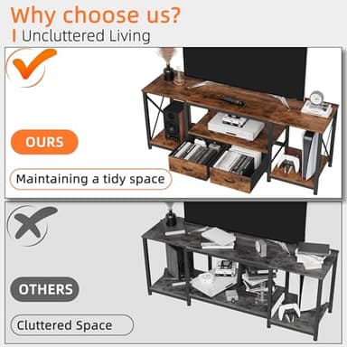 GYIIYUO TV Stand with Fabric Drawers for 65 70 75 Inches TV - Entertainment Center and Industrial TV Console Table with Open Storage Shelves for Living Room, Bedroom - 63" Rustic Brown - Image 3