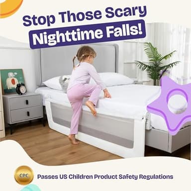 ComfyBumpy 1-Pack Bed Rail for Toddlers 55.5" L x 19.5" H | Toddler Bed Rails for Twin, Full, Queen & King Mattress Size | Swing Down Rail Guard | Mattress Side Rail for Kids | White - Image 8