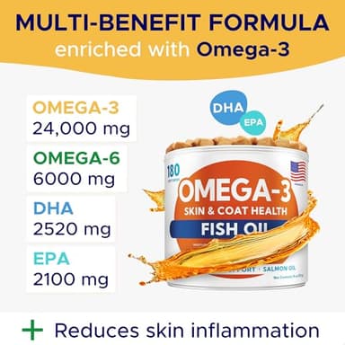 Omega 3 Fish Oil for Dogs (180 Ct) - Skin & Coat Chews - Dry & Itchy Skin Relief + Allergy Support - Shiny Coats - EPA&DHA Fatty Acids - Natural Salmon Oil Chews Promotes Heart, Hip & Joint Support - Image 5