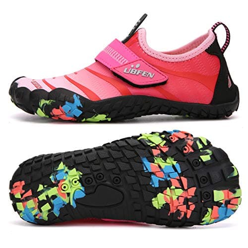 UBFEN Water Shoes for Kids Boys Girls Aqua Socks Barefoot Beach Sports Swim Pool Quick Dry Lightweight Toddler Little Big Kid B Black Pink 6 Big Kid - Image 1