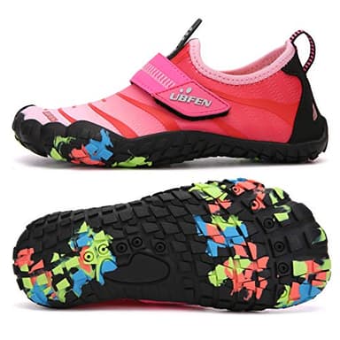 UBFEN Water Shoes for Kids Boys Girls Aqua Socks Barefoot Beach Sports Swim Pool Quick Dry Lightweight Toddler Little Big Kid B Black Pink 6 Big Kid - Image 1