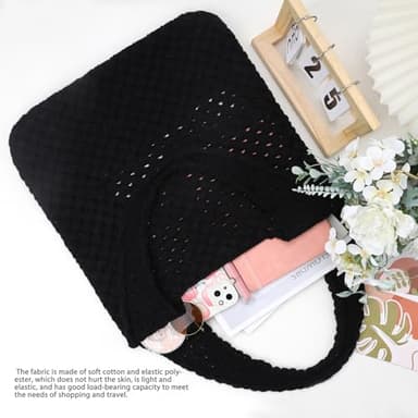 hatisan Crochet Bags for Women Aesthetic Tote Bag Hippie Bag Knit Bag(Woven-Black) - Image 5