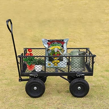BILT HARD 400 lbs 10" Flat Free Tires Steel Garden Cart with 180° Rotating Handle and Removable Sides, 4 Cu.Ft Capacity Utility Heavy Duty Garden Carts and Wagons - Image 7