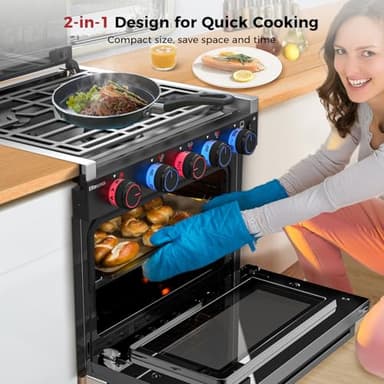 CAMPLUX RV Propane Oven Stove Combo 17 Inches, 1.27 Cu.ft. Gas Oven Stove with 3 Burners, Total Output 28,100 BTU/Hr, Gas Ranges for RV, Apartment or Mini Kitchen, Black, EliteSERIES - Image 2