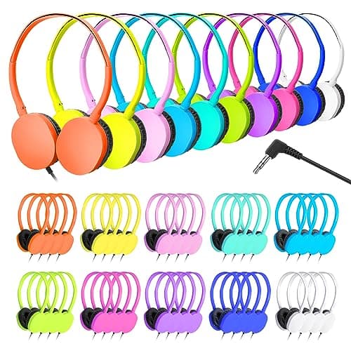 XOSDA 40 Pack Classroom Headphones Bulk for School Students Kids, Multi Colored Children Headsets Earphones for Chromebook, Computer, Laptop and More (PU102,40 Mixed) - Image 1