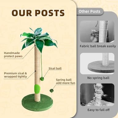 Fantasreen Cat Scratching Post 33'' Cat Scratcher Tall Scratching Posts for Indoor Cats with Cat Toy and Interactive Ball Self Groomer for Kittens Adults Cats - Image 4