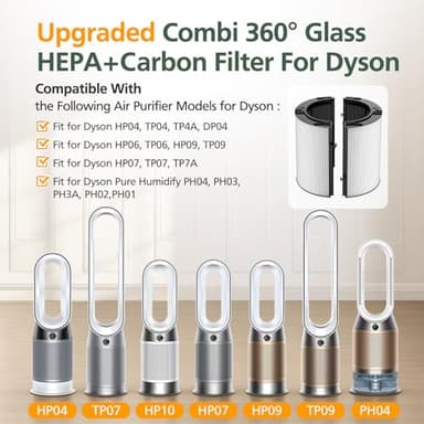 2 Pack 360° Combi 2 in 1 HEPA + Carbon Filter for Dyson TP04 HP04 TP07 TP06 HP06 TP4A TP7A PH02 PH01 PH03 PH04 PH3A HP09 TP09 HP07 HP10 TP10 HP4A HP7A DP04 Air Purifi-er, HEPA Carbon Filter #965432-01 - Image 2