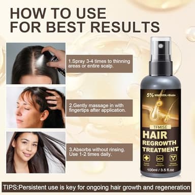 Minoxidil Spray - 5% Minoxidil for Men, Minoxidil for Women Hair Growth Products, Extra Strength Hair Regrowth Treatments with Biotin, Help to Stop Loss Hair Unscented Light and non Greasy 3.38 Fl.OZ - Image 5