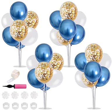TONIFUL 4 Table Centerpiece Balloon Stand Kit Include Blue White Gold Confetti Balloons Prefect for New Year 2025, Birthday Table Decorations,Class of 2025 Graduation,Baby Shower,Party Decorations - Image 1
