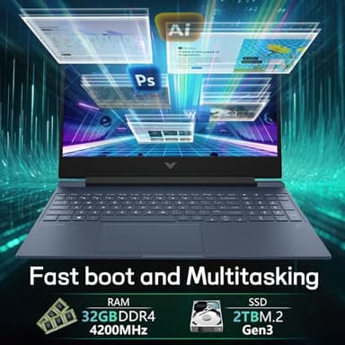 HP Victus 15 Gaming Laptop, 15.6" FHD 144Hz Display Portatil Gamer, Core i7-13620H, NVIDIA GeForce RTX 4060,32GB RAM 2TB SSD, Lifetime Windows 11 Pro and Office Pro with Sound-Controlled Light - Image 4