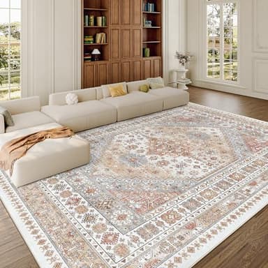 zesthome 8x10 Area Rugs for Living Room,Non-Slip Backing Washable Rugs,Vintage Large Area Rug，Stain Resistant Home Decor Rug (Orange,8'x10') - Image 3