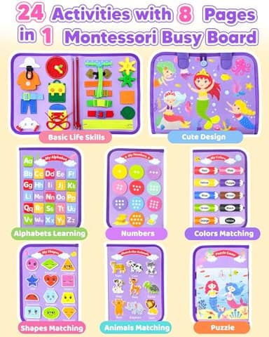 Walenty Busy Board Montessori Toys for Toddler Boy Girl Birthday Gifts, Busy Book Sensory Learning Toys for Toddlers, Educational Activities Airplane Car Travel Toy for Toddlers - Image 3