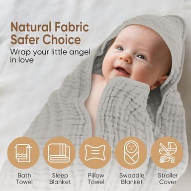 MIGIOL Muslin Hooded Baby Towels 100% Cotton ，Super Soft Muslin Baby Bath Towel - 32 x 32 Inches, Suitable for Newborn and Young Children up to 3 Years Old. (Light Blue & Dark Blue) - Image 4