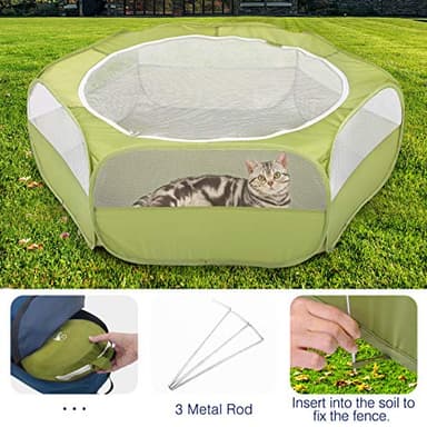 Pawaboo Small Animals Playpen, Waterproof Small Pet Cage Tent with Zippered Cover, Portable Outdoor Yard Fence with 3 Metal Rod for Chick/Kitten/Puppy/Guinea Pig/Rabbits/Hamster/Chinchillas,Green - Image 5