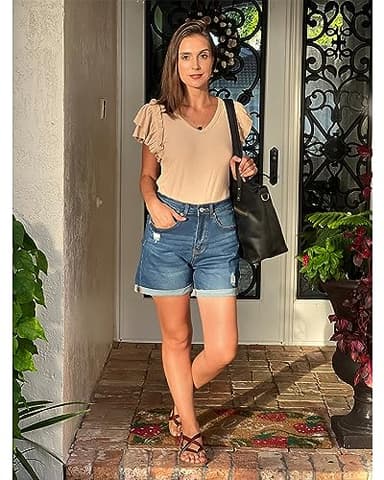 luvamia Women's Casual Ripped Denim Shorts High Rise Summer Destoryed Jeans Shorts After Dusk Blue Size X-Large - Image 4