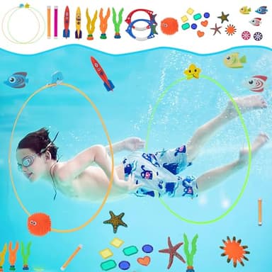 JAZGROM 29pcs Pool Toys for Kids Ages 4-8 8-12,Diving Toys with Swim Thru Rings Including Dive Gems Diving Sticks Water Pool Party Games Swimming Toys for Boys Girls Kids Teens Adults - Image 2