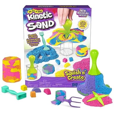 Kinetic Sand, Squish N’ Create Playset with 13.5oz Blue, Yellow & Pink Play Sand, 5 Tools, Sensory Toys for Kids Ages 3 and up - Image 1