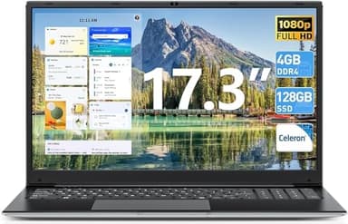 SGIN 17.3 Inch Laptop Computer, Win 11 Laptops with Celeron I3 Processor, 4GB DDR3 128GB SSD, 60800mWh Battery, FHD IPS Display, HDMI, Type-C, Numpad, 5G WiFi, BT4.2, for Business and Students - Image 1