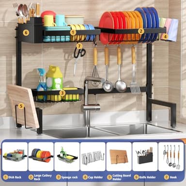 SNSLXH 2-Tier Over The Sink Dish Drying Rack, Kitchen Large Dish Drying Rack Over The Sink, Suitable for Most Sinks, Effective Dish Drying, Kitchen Drying Rack（24.8"-35.4"） - Image 6