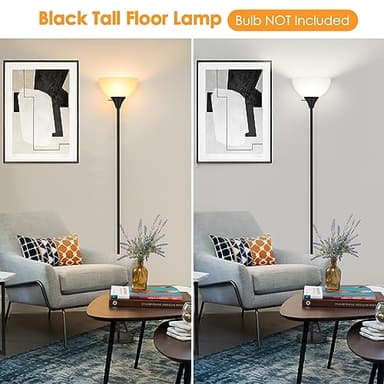 Coucrek Floor Lamp, LED Standing Lamps with White Plastic Shade, Black Modern Torchiere Floor Lamp, Tall Lamps for Living Room Dorm, Bulb not Included - Image 2