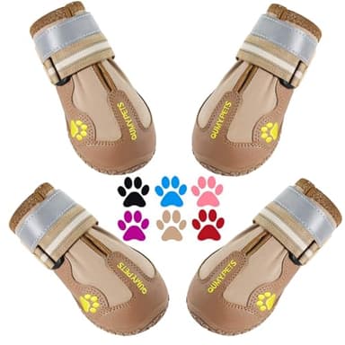 QUMY Dog Shoes for Large Dogs, Medium Dog Boots & Paw Protectors for Winter Snowy Day, Summer Hot Pavement, Water-Resistant in Rainy Weather, Outdoor Walking, Indoor Hardfloors Skid-Resistant Sole - Image 1