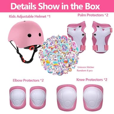 Toddler Bike Helmet with Knee Elbow Wrist Pads Guards,Pink Girls Bike Helmet for Ages 2-3-5-8-14,Sports Protective Gear Set for Bicycle,Skate Scooter,Rollerblading with Unicorn Sticker - Image 2